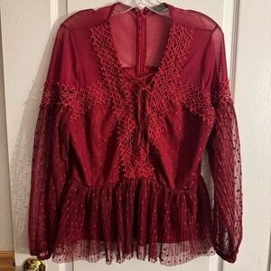 BKE Burgundy Lace Blouse
